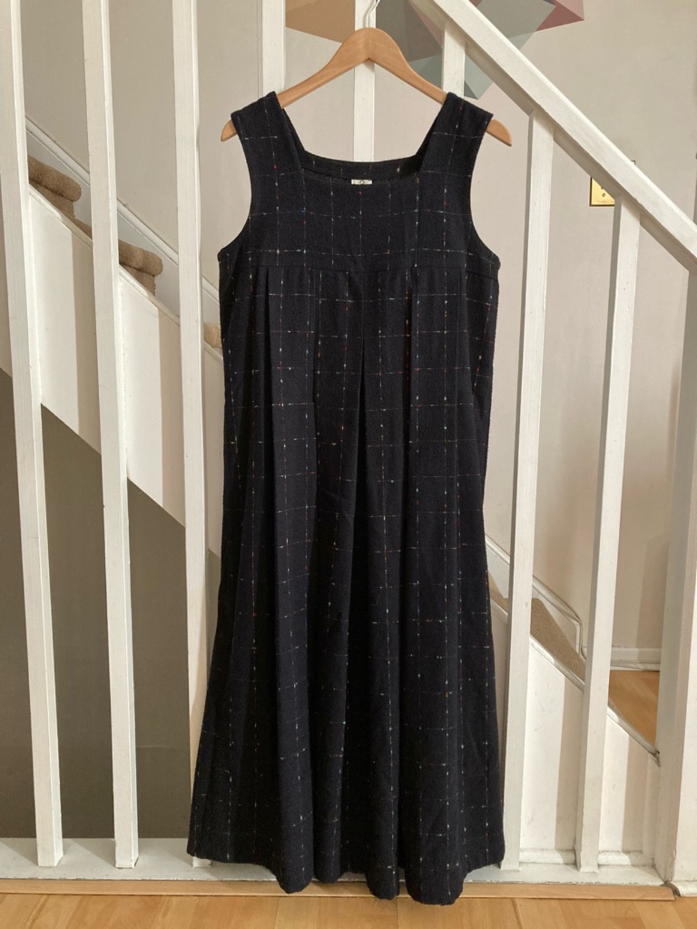 Comrags 🇨🇦 Vintage Wool Blend Black Rainbow Maxi Jumper Dress Made in Canada